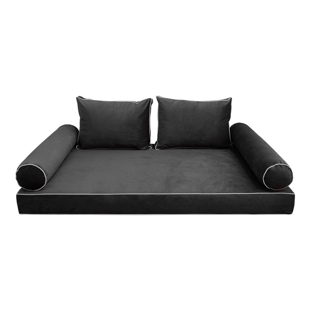Style V1 Full Contrast Pipe Velvet Indoor Daybed Mattress Pillow Complete Set AD350