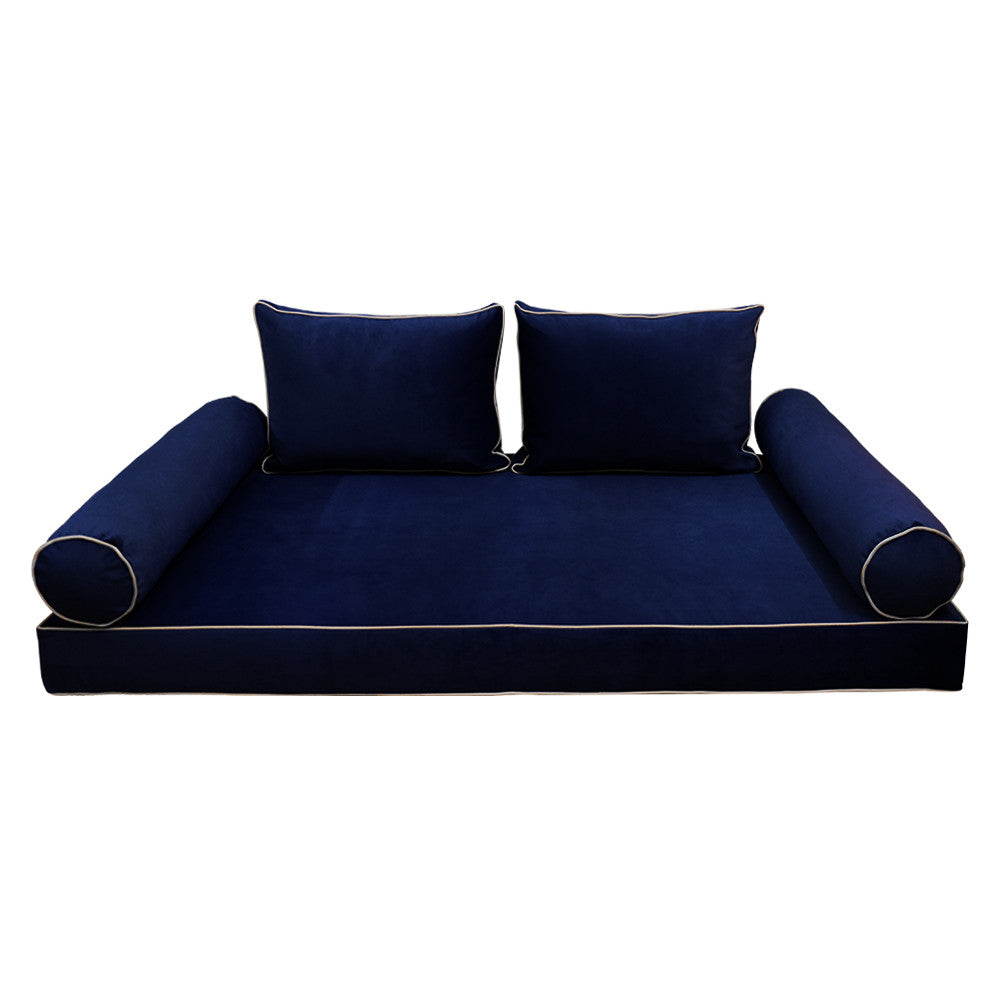 Style V1 Full Contrast Pipe Velvet Indoor Daybed Mattress Pillow Complete Set AD373