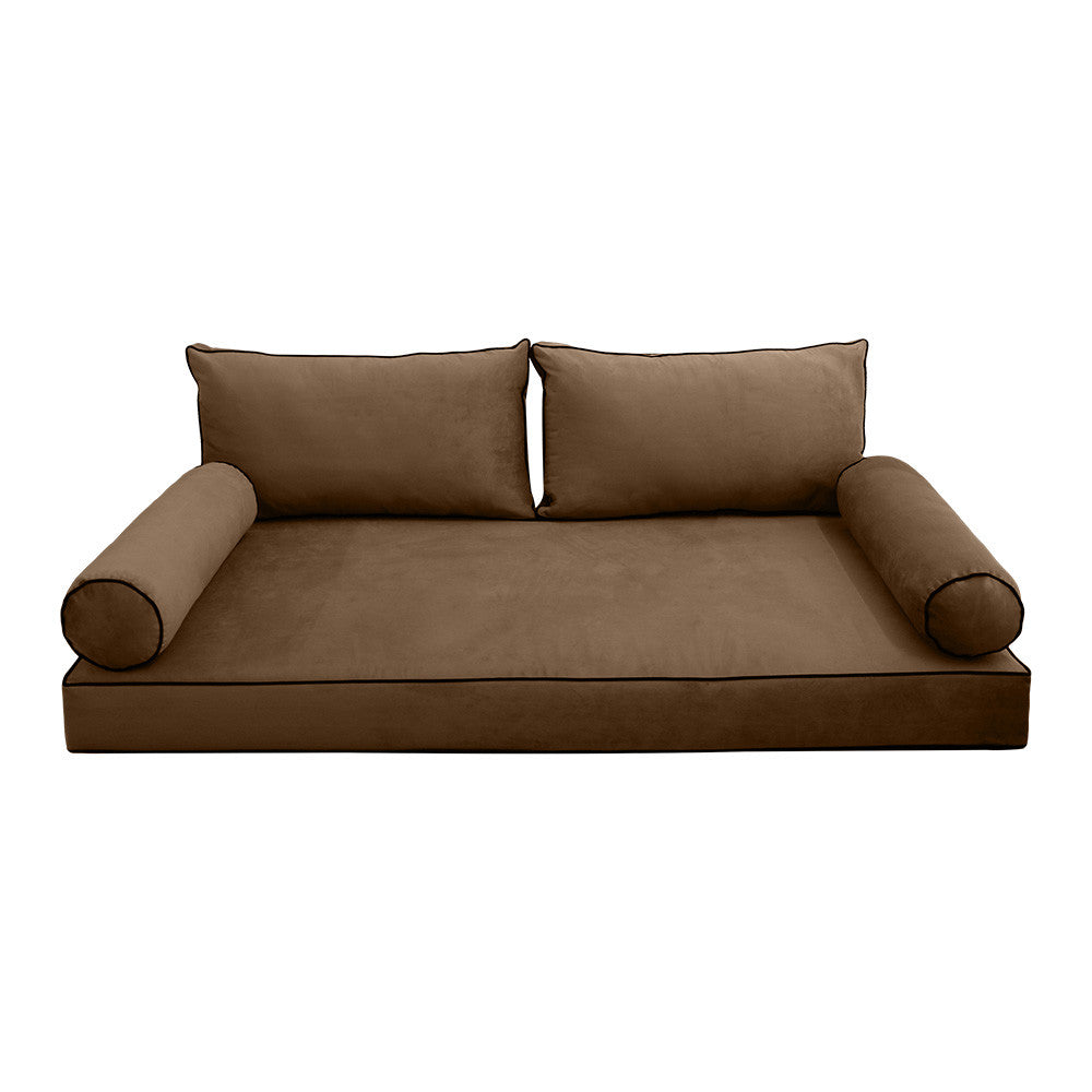 Style V2 Full Contrast Pipe Velvet Indoor Daybed Mattress Pillow Complete Set AD308