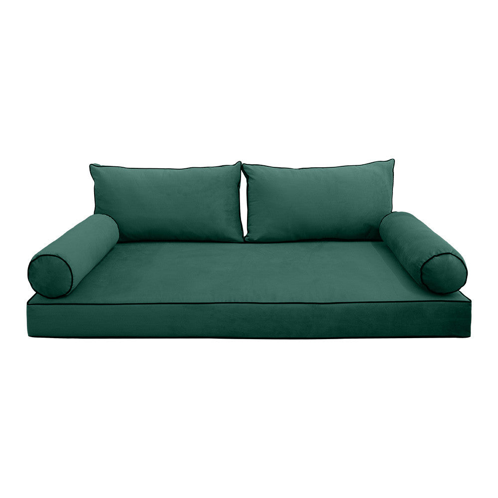 Style V2 Twin Contrast Pipe Velvet Indoor Daybed Mattress Pillow Complete Set AD317