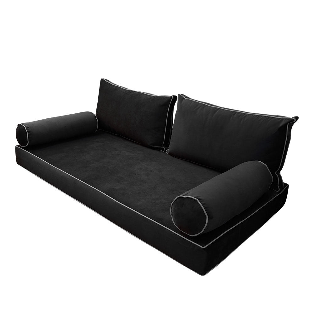 STYLE V2 Full Velvet Contrast Pipe Indoor Daybed Mattress Pillow |COVER ONLY| AD350