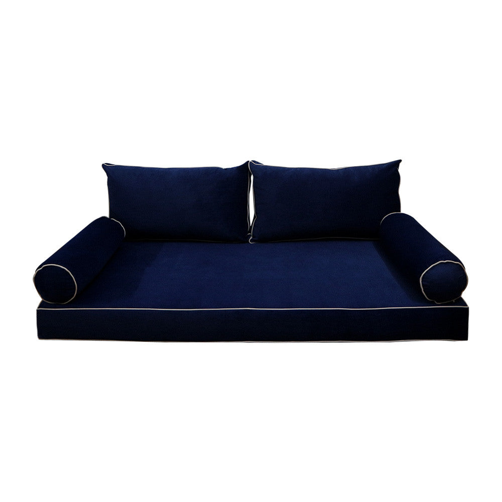 Style V2 Full Contrast Pipe Velvet Indoor Daybed Mattress Pillow Complete Set AD373
