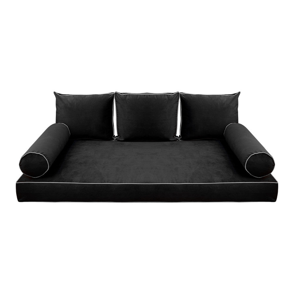 Style V3 Twin-XL Contrast Pipe Velvet Indoor Daybed Mattress Pillow Complete Set AD350