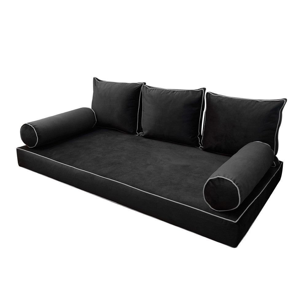 Style V3 Twin-XL Contrast Pipe Velvet Indoor Daybed Mattress Pillow Complete Set AD350