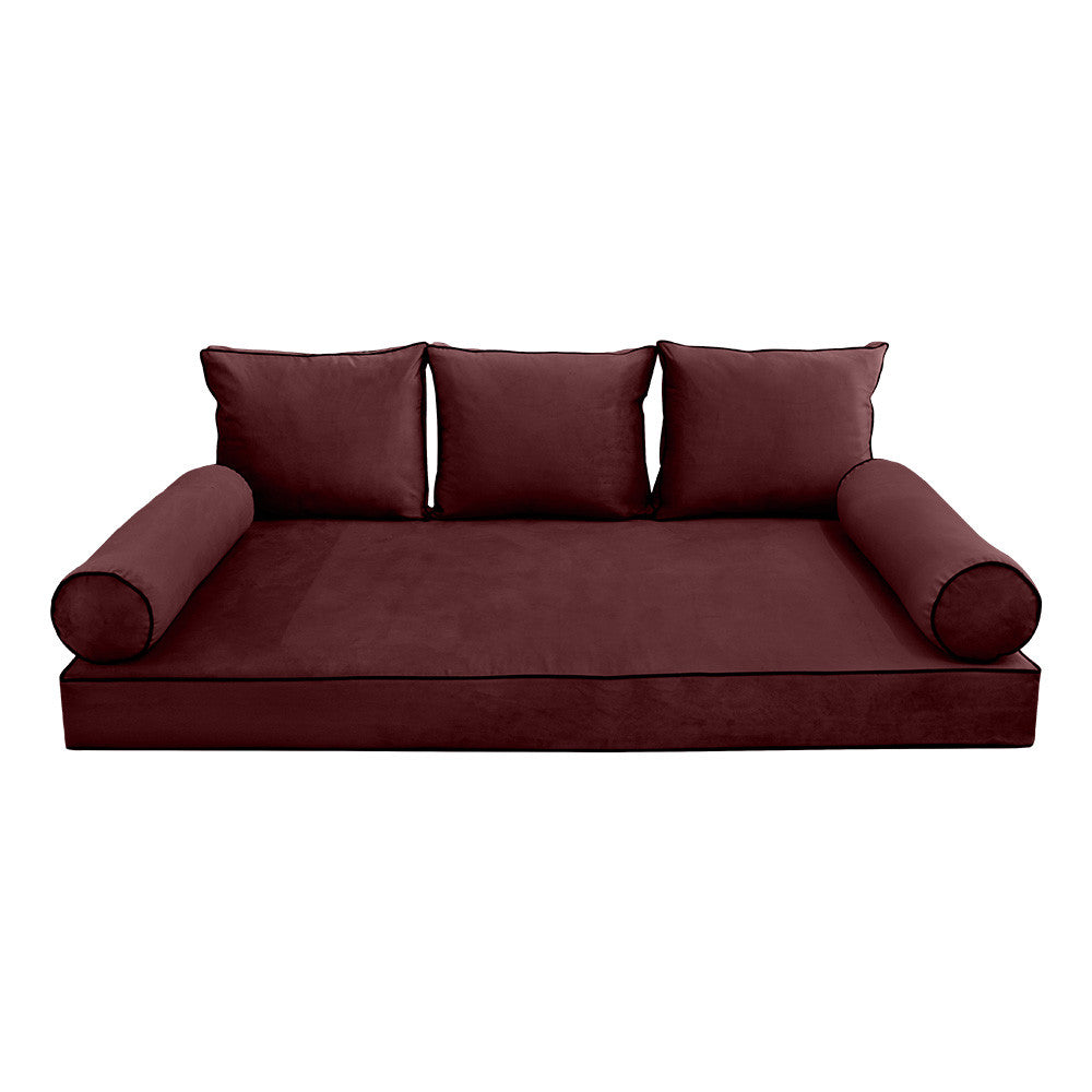 Style V3 Twin Contrast Pipe Velvet Indoor Daybed Mattress Pillow Complete Set AD368