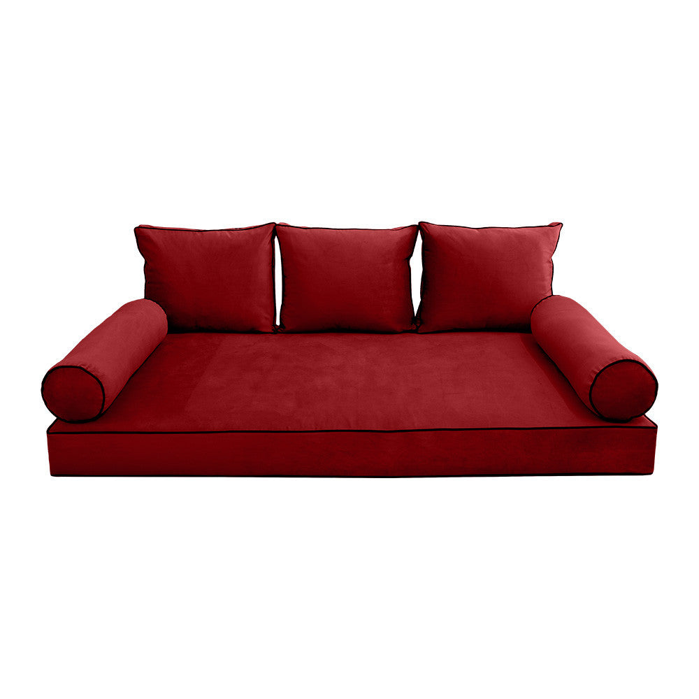 Style V3 Twin-XL Contrast Pipe Velvet Indoor Daybed Mattress Pillow Complete Set AD369