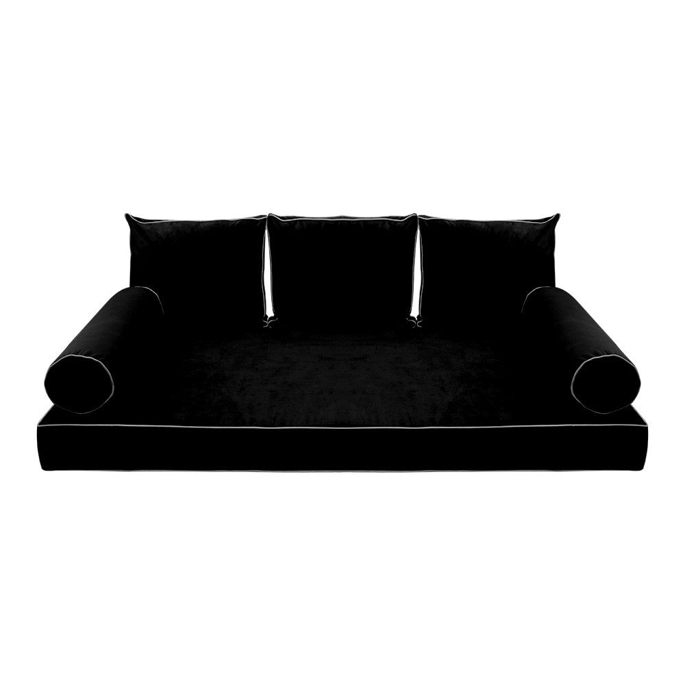 Style V3 Twin-XL Contrast Pipe Velvet Indoor Daybed Mattress Pillow Complete Set AD374