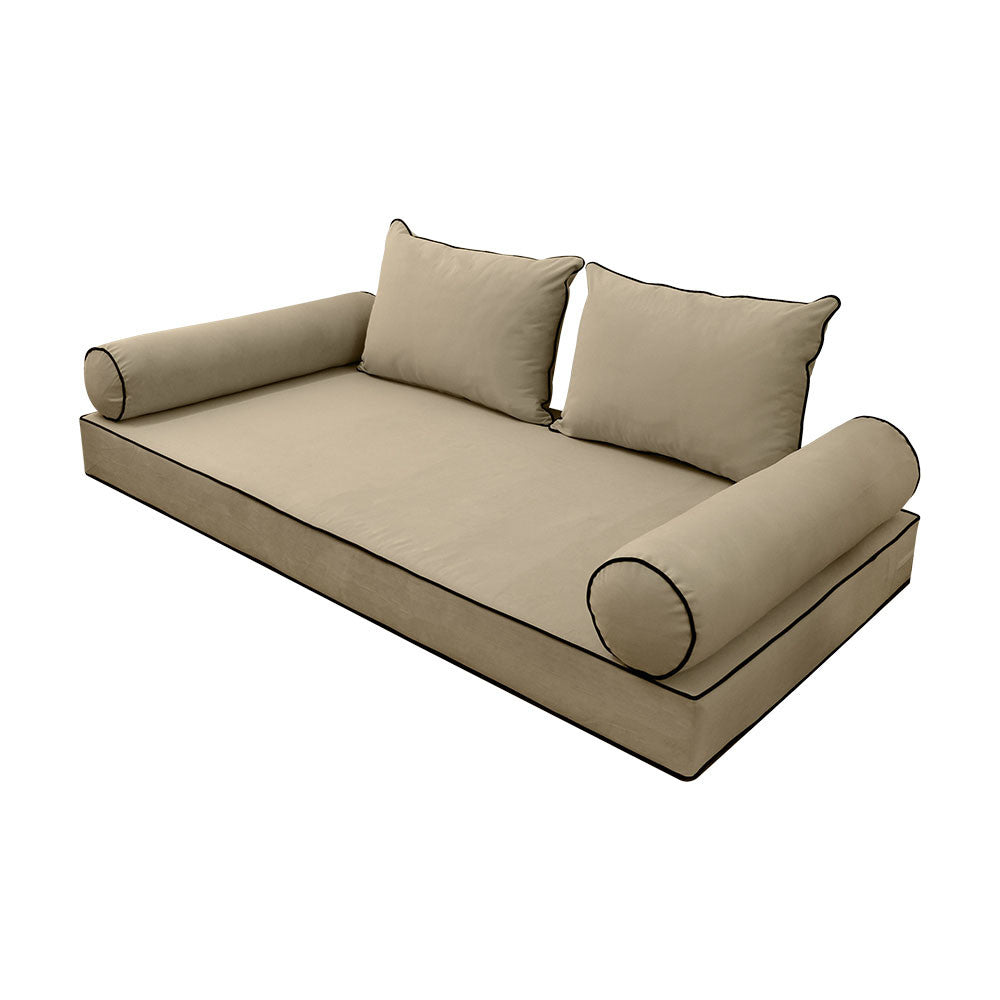 Style V4 Twin-XL Contrast Pipe Velvet Indoor Daybed Mattress Pillow Complete Set AD304
