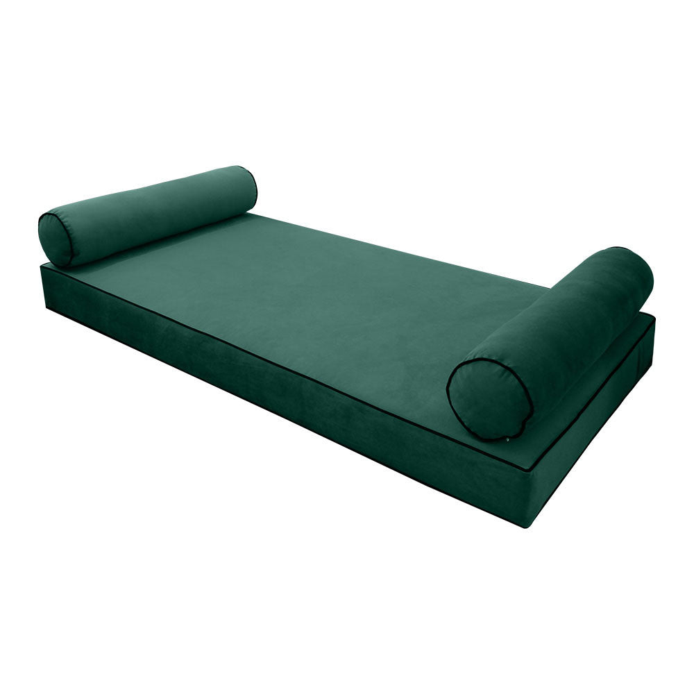 STYLE V5 Full Size Velvet Contrast Pipe Indoor Daybed Bolster Pillow Cushion Mattress Fitted Sheet |COVER ONLY|AD317