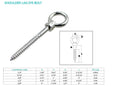 Stainless Steel Screw Lag Eye Bolt Size 1/4", 5/16", 3/8", 1/2"