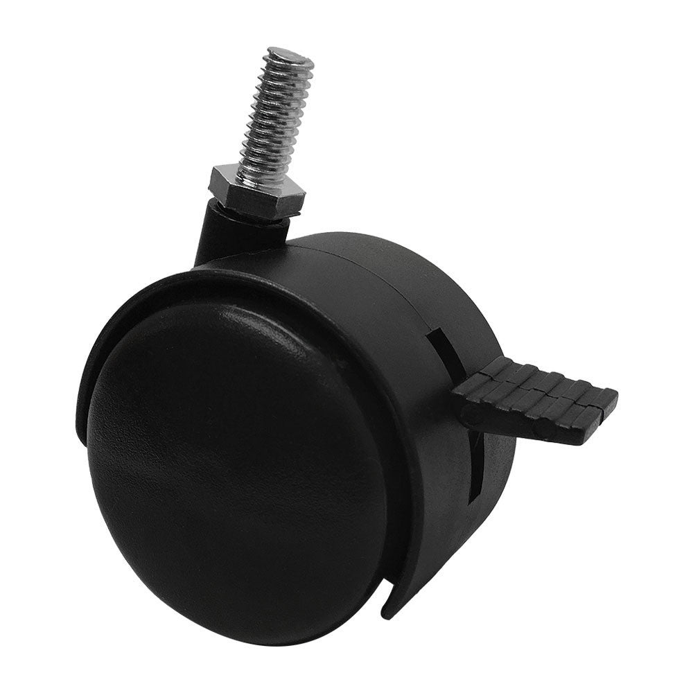 2" Black PVC Nylon Twin Swivel Caster Wheel with Brake, Threaded Stem Caster for Furniture, Cart, Display Rack, and Equipment