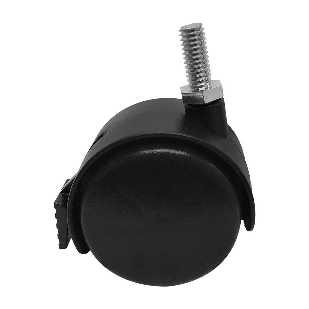 2" Black PVC Nylon Twin Swivel Caster Wheel with Brake, Threaded Stem Caster for Furniture, Cart, Display Rack, and Equipment