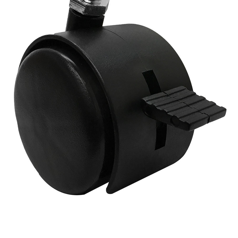 2" Black PVC Nylon Twin Swivel Caster Wheel with Brake, Threaded Stem Caster for Furniture, Cart, Display Rack, and Equipment