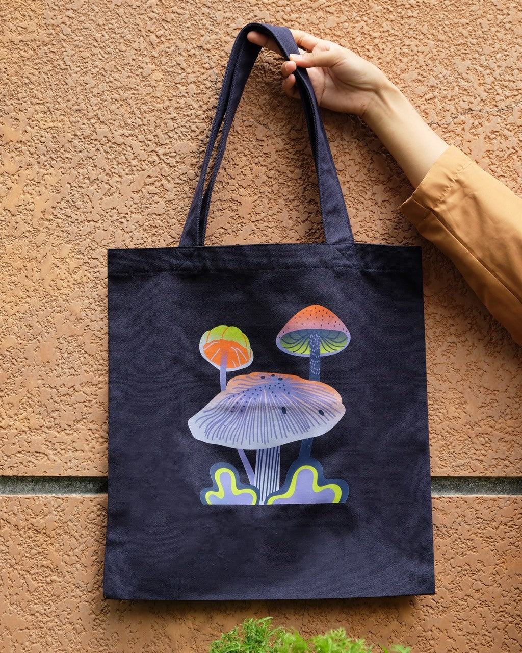 14-1/2"L x 15-1/2"H Reusable Canvas Grocery Bag Shopping Mushrooms Tote Bag