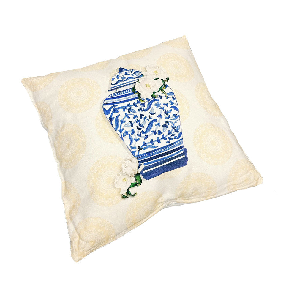 18" Magnolia Chinoiserie Jar Pillow Throw Pillow Decorative Cushion Cover