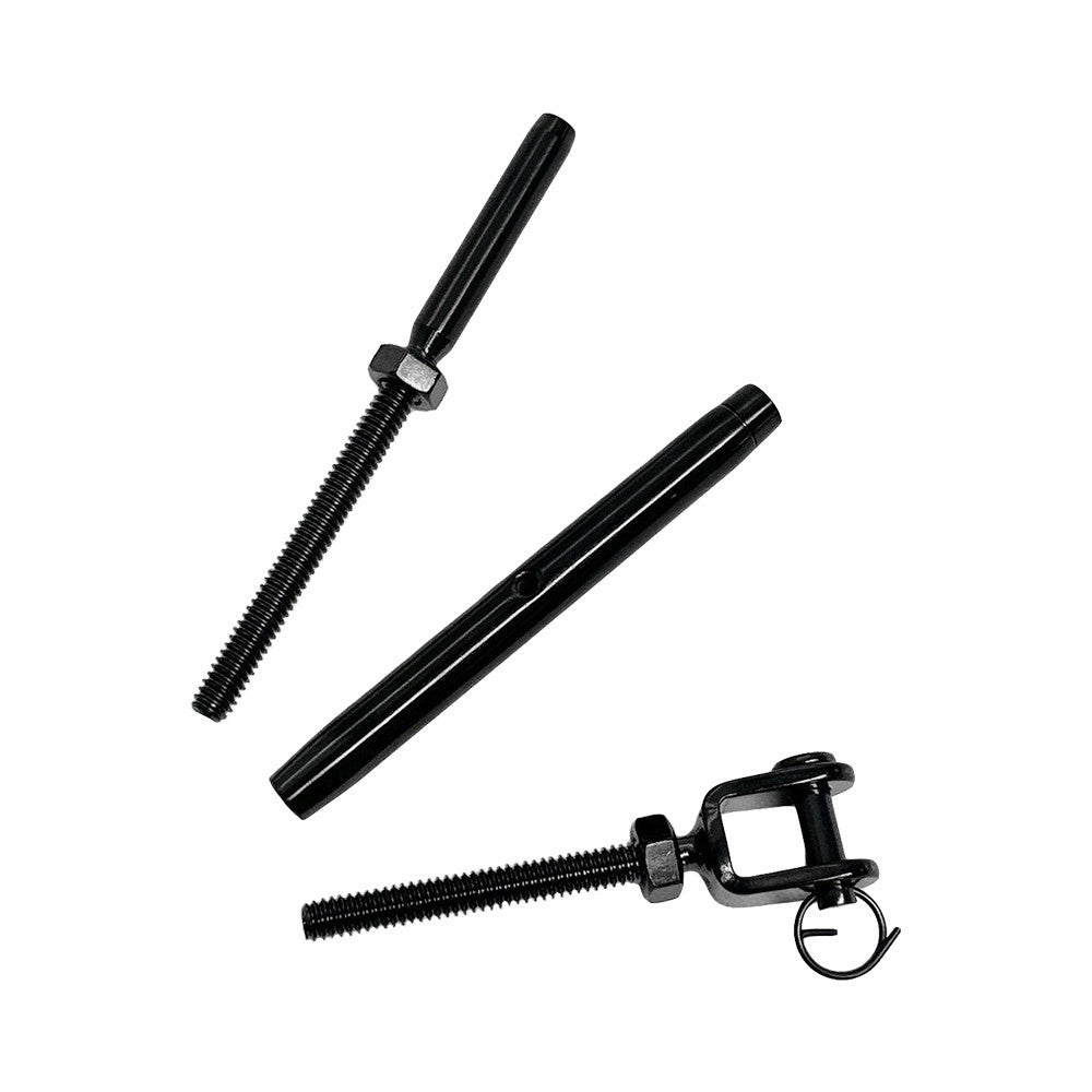 10Pc 3/16" Cable Black Oxide T316 Stainless Steel Hand Swage Jaw Life Stud Pipe Body Turnbuckle Cable Rail