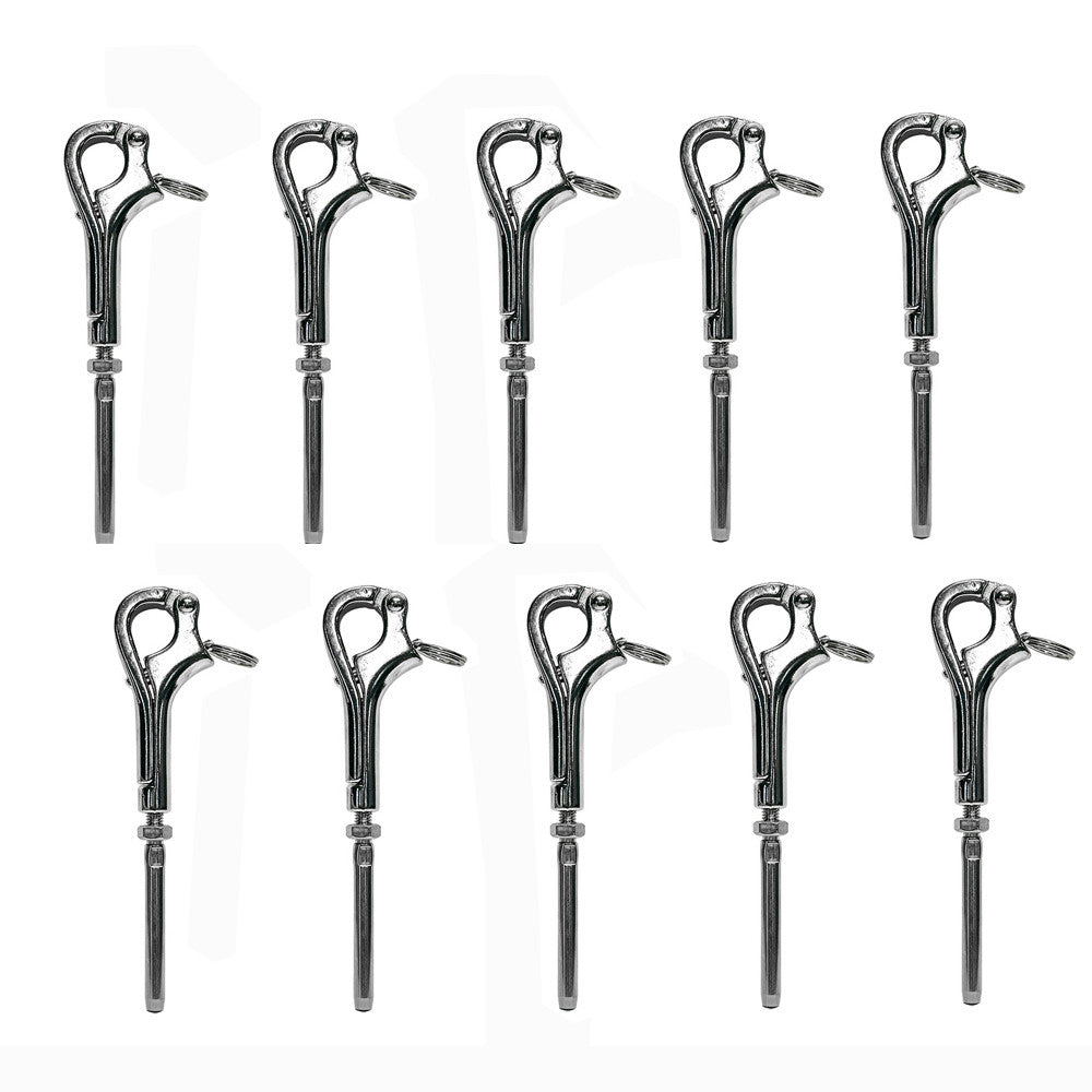 10Pc Marine Stainless Steel 316 3" Pelican Hook For 1/8" Cable Wire Bo