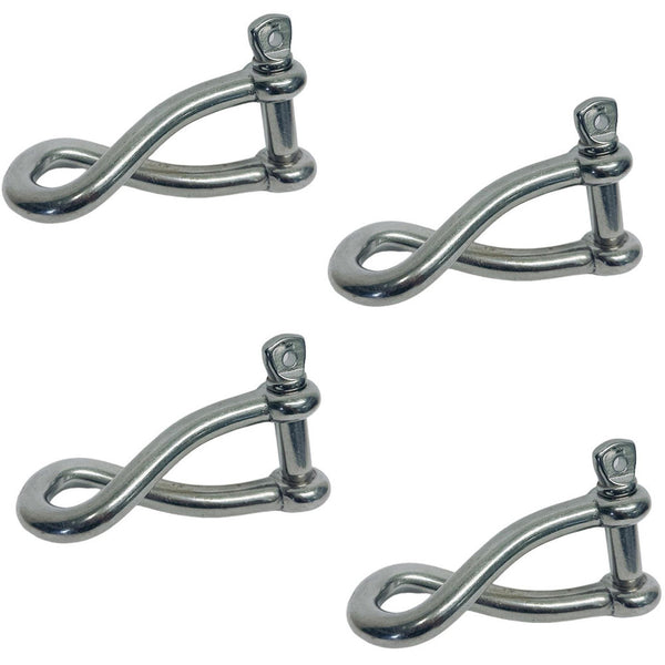 4Pc Marine Boat Stainless Steel T316 3/16" Twisted Shackle Screw Pin 520 Lbs WLL