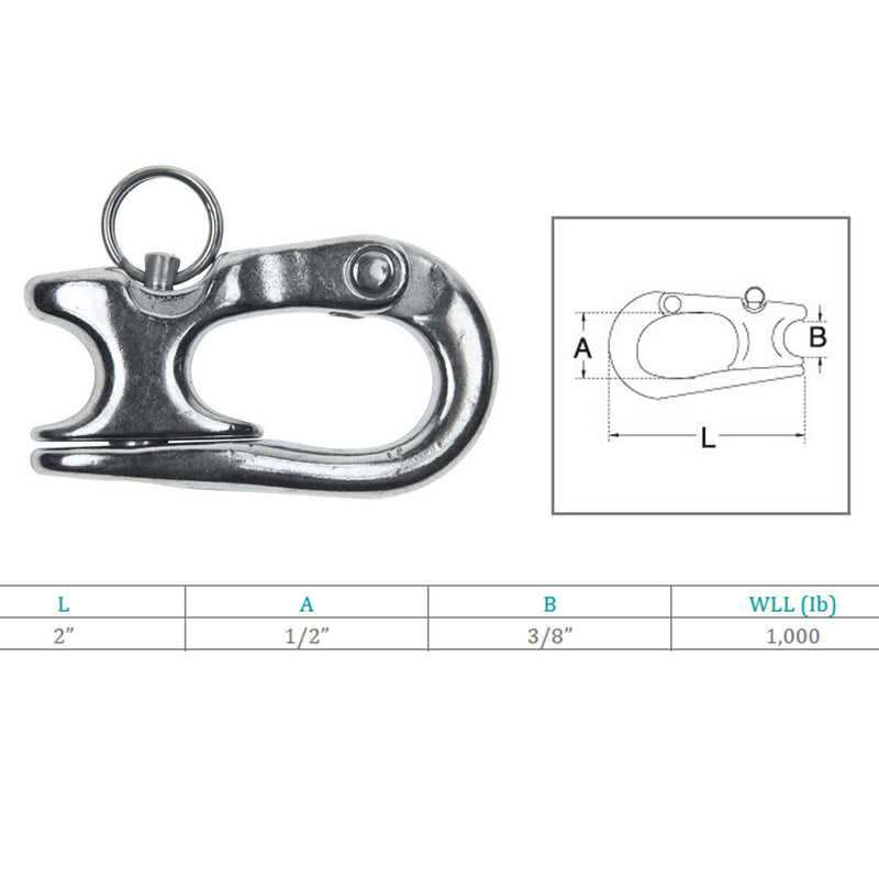 Marine Boat Stainless Steel T316 2" Rope Sheet Snap Shackle Rope 1,000 Lbs WLL
