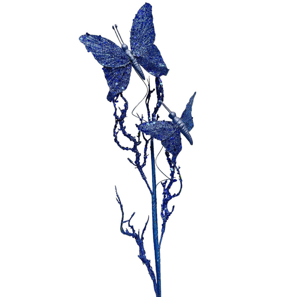 10 Pcs Artificial 31" Blue Glitter Butterflies Dead Twig Spray Window Insect Floral Decor Party Flower Arrangement