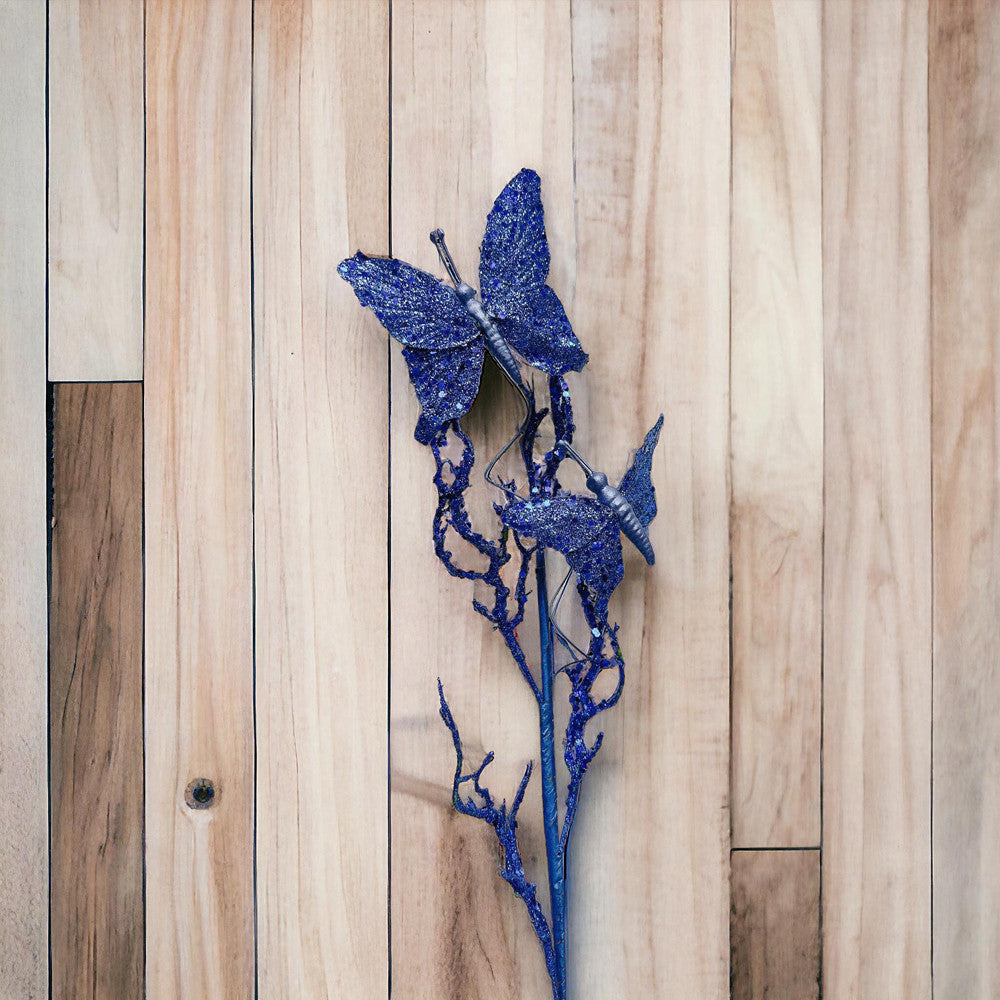 10 Pcs Artificial 31" Blue Glitter Butterflies Dead Twig Spray Window Insect Floral Decor Party Flower Arrangement