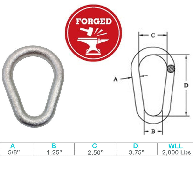 Marine Stainless Steel T316 5/8" Drop Forged Pear Shape Master Link WLL 2000 Lbs