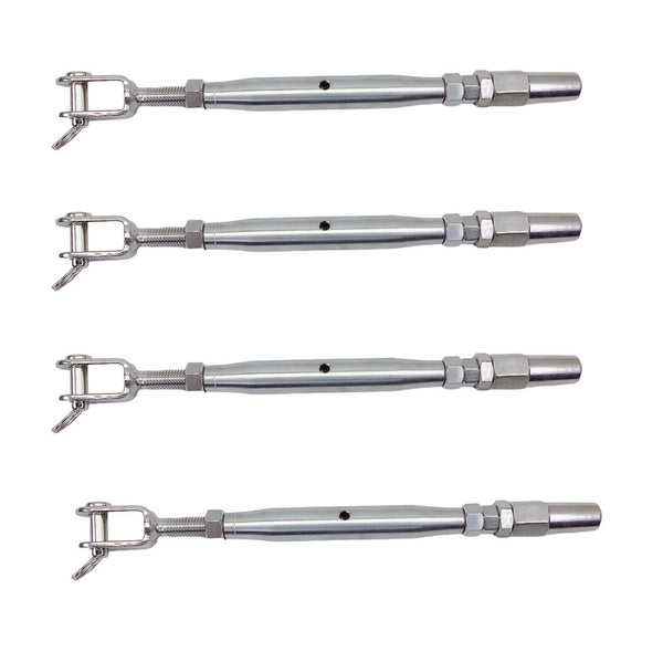 4 Pc Stainless Steel 1/8" Cable Jaw Swageless Turnbuckle 1/4" Pipe Turnbuckle