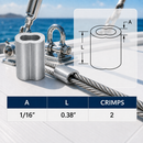 10 Pc Set Aluminum Sleeve Wire Rope Swage Crimp Clip, Duplex Oval Sleeves for Cable Loop Ends, Rigging, Railing