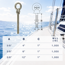 Stainless Steel T316 Marine Shoulder Eye Bolt, Fully Threaded 4", 6", and 12" Eye Bolt for Boat, Dock, and Rigging Use