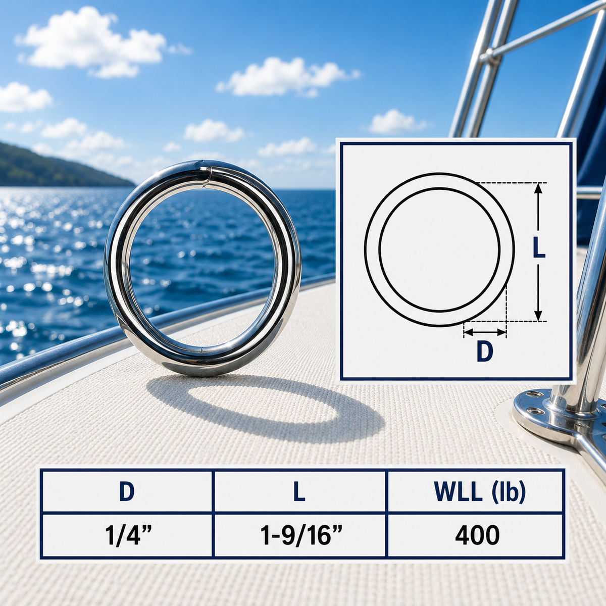 Marine Boat Stainless Steel Round Ring Link, Yacht Rigging Connector Ring for Rope, Chain, Cable, and Deck Hardware