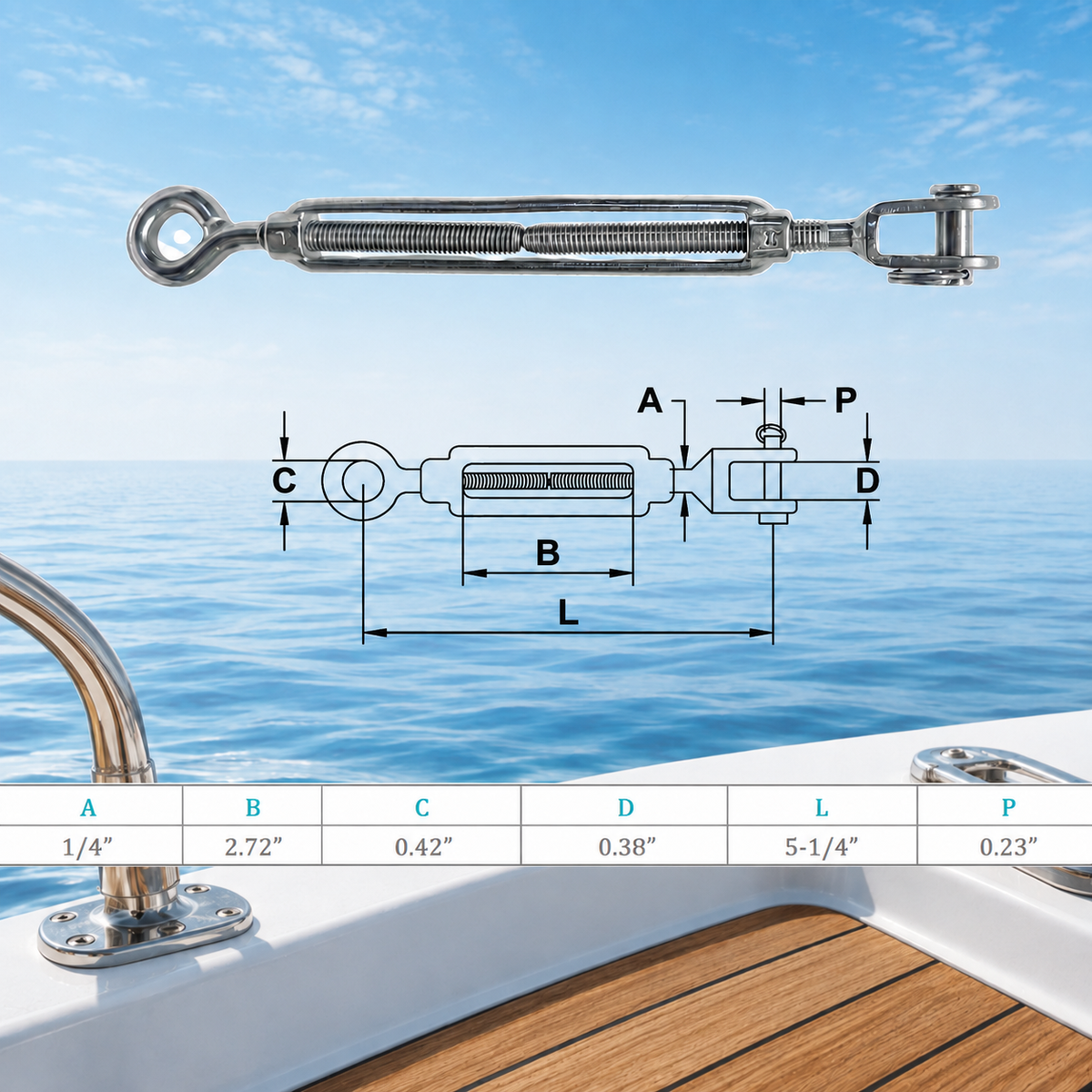 4 Pcs Set Marine Boat Stainless Steel Jaw Eye Turnbuckle, Rigging Tensioner for Cable, Wire Rope, Chain, Rope, Dock