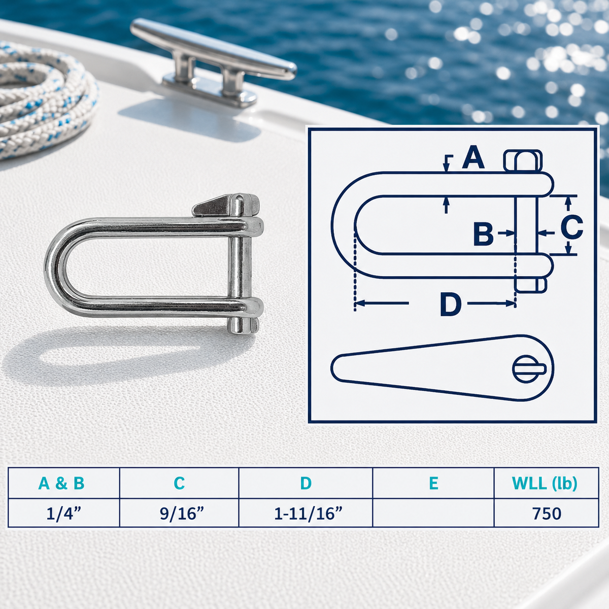 4 Pc Set Marine T316 Stainless Steel Halyard Key Shackle with Captive Pin, Sailing Rigging Shackle for Rope, Line, Yacht
