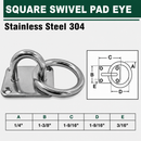 4 Pc Set Marine Boat T304 Stainless Steel Square Pad Eye Plate with Ring, Welded Formed  for Deck, Dock, Rope, Cable