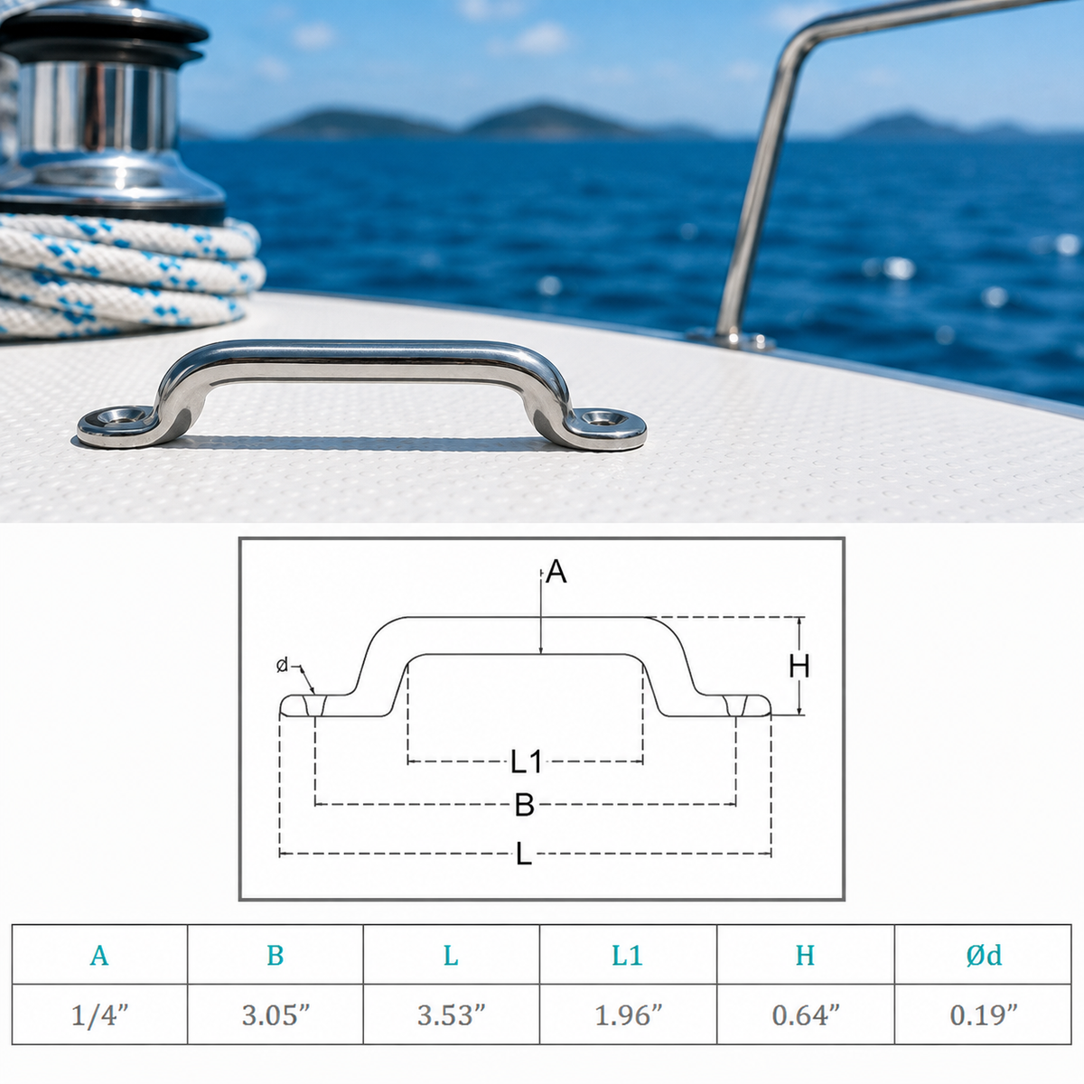 10 Pcs Set T304 Stainless Steel Long Pad Eye for 3/16", 1/4", and 5/16" Cable, Marine Yacht Rigging Hardware