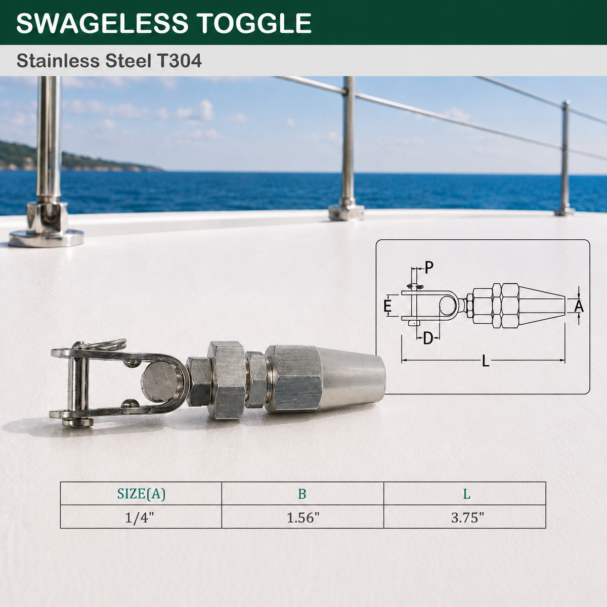 4 Pc Set Marine Boat Stainless Steel Swageless Toggle for Cable Railing, Wire Rope Railing Terminal Fitting for Deck, Stair, Balcony