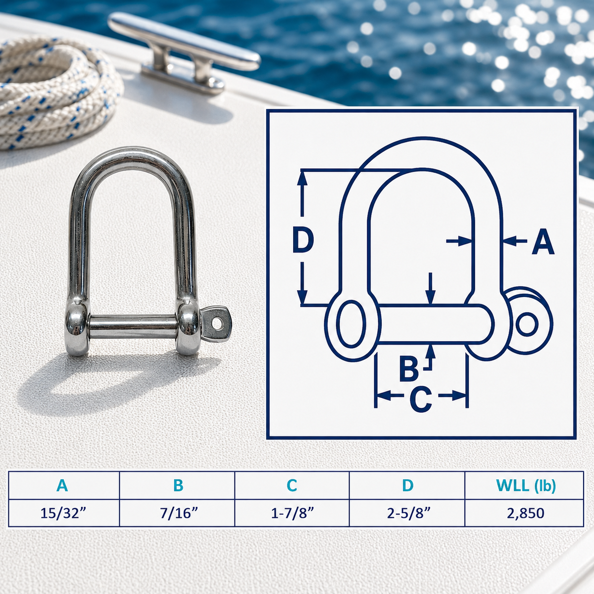 4 Pc Set Marine T316 Stainless Steel Wide D Shackle with Screw Pin, Heavy Duty Anchor Rigging Shackle for Chain, Rope