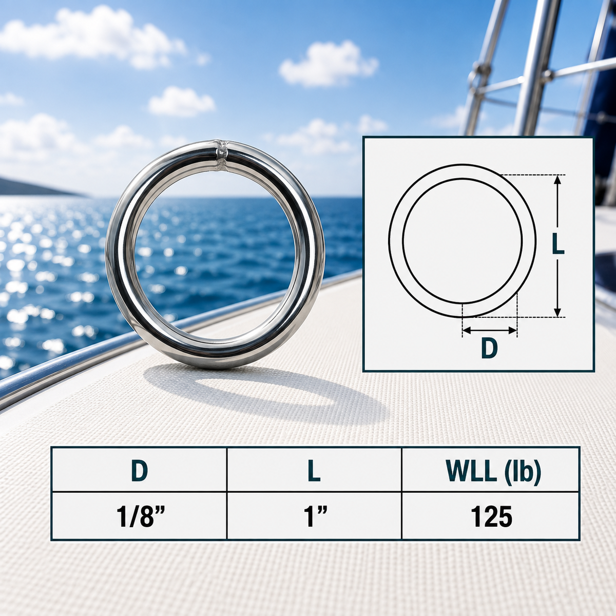 Marine Boat Stainless Steel Round Ring Link, Yacht Rigging Connector Ring for Rope, Chain, Cable, and Deck Hardware