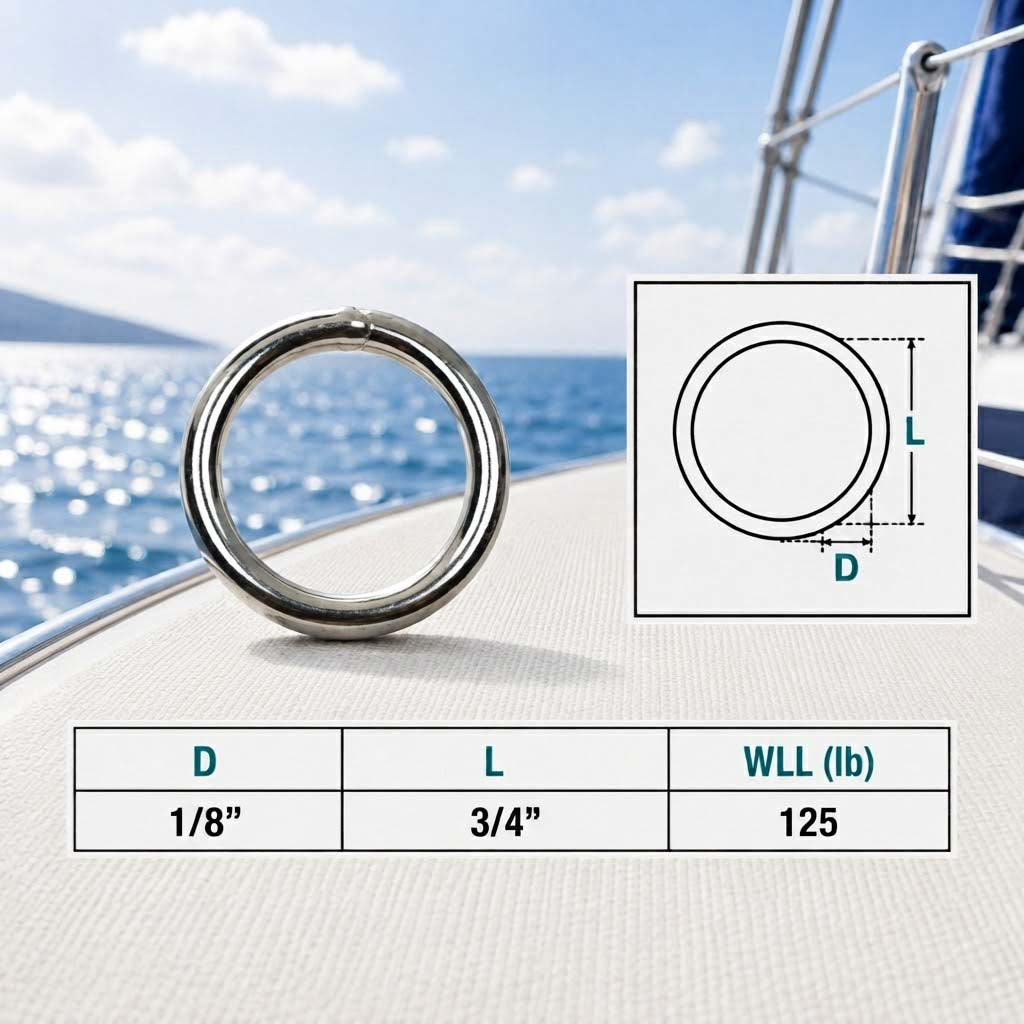 Marine Boat Stainless Steel Round Ring Link, Yacht Rigging Connector Ring for Rope, Chain, Cable, and Deck Hardware