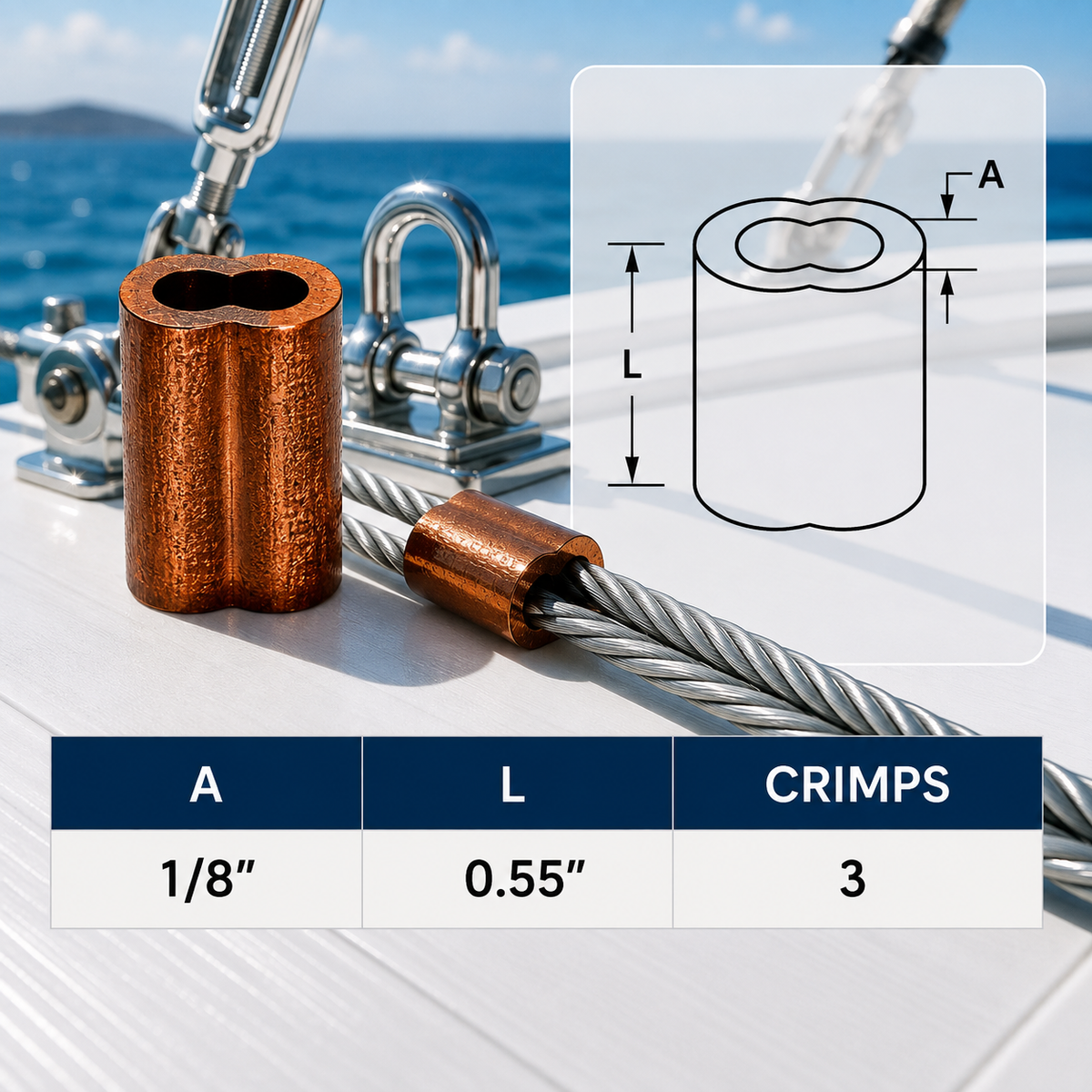 10 Pc Set Copper Wire Rope Swage Crimp Sleeves, Duplex Oval Crimping Clips for Cable Wire Rope, Loop Ends