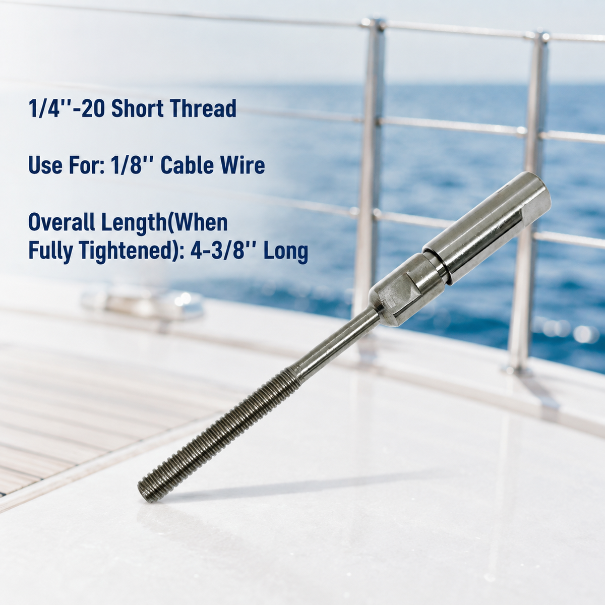 4 Pc Set T316 Stainless Steel Swageless Short Stud with 1/4" Thread for 1/8" and 3/16" Cable Wire, Deck Railing Terminal Fitting