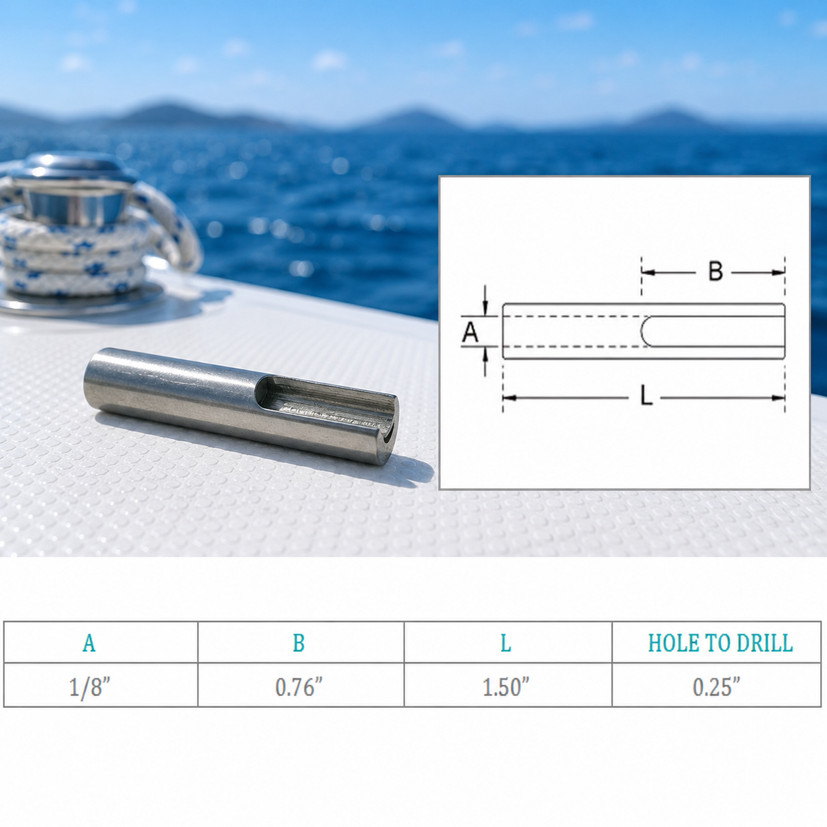 4 pc Set Marine T316 Stainless Steel T Anchor Fitting for 1/8" 3/16" Cable, Hand Swage Wire Rope Terminal for Deck, Dock, Railing