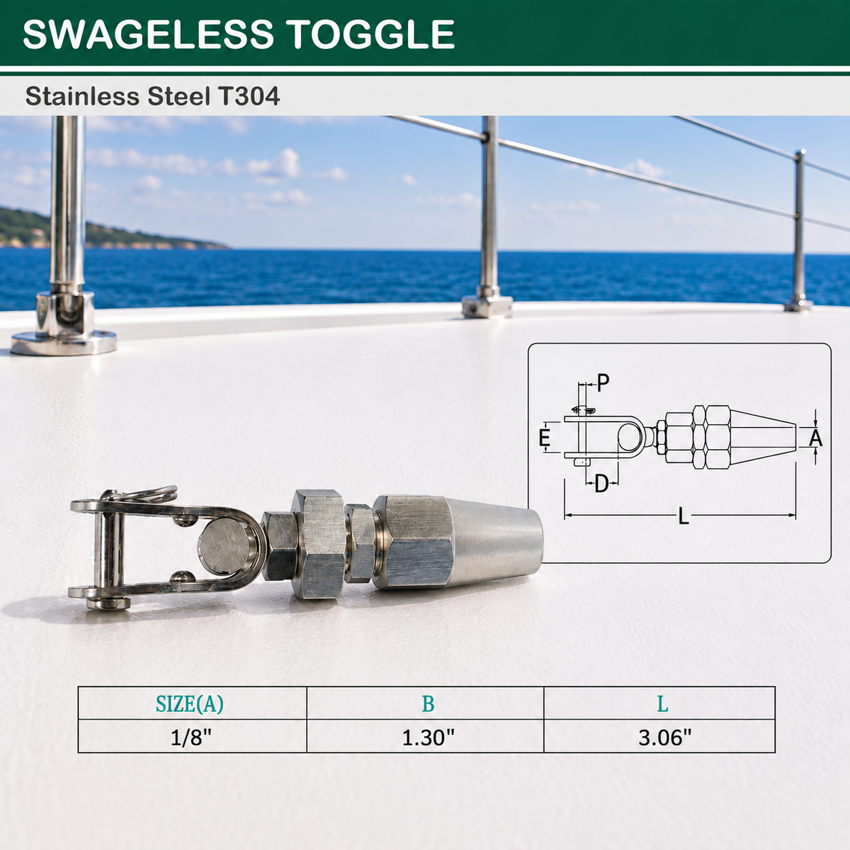 4 Pc Set Marine Boat Stainless Steel Swageless Toggle for Cable Railing, Wire Rope Railing Terminal Fitting for Deck, Stair, Balcony