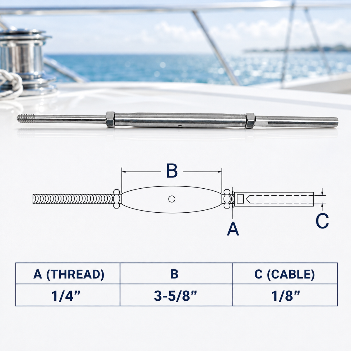 4 Pc Set T316 Stainless Steel Thread Rod Hand Swage Stud Turnbuckle for 1/8" and 3/16" Cable, Wire Rope Railing Tensioner