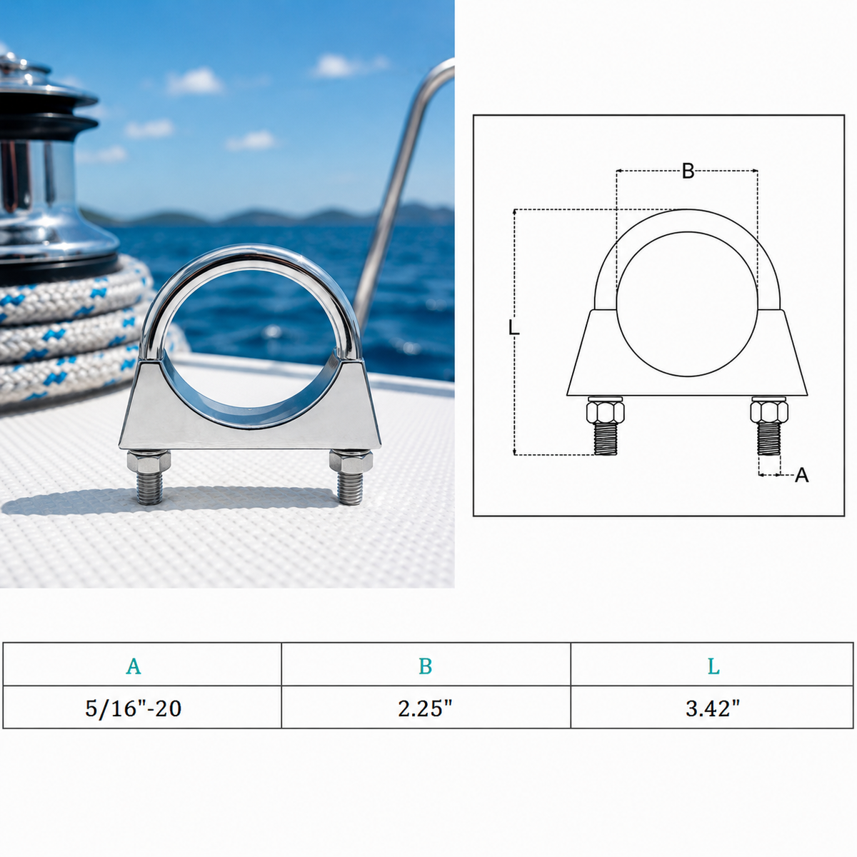 4 Pc Set Marine Stainless Steel Round U-Bolt Exhaust Clamp, Pipe U Bolt Clamp for Boat, Trailer, Automotive