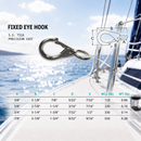 Stainless Steel Grade 316 Marine Fixed Eye Boat Snap Hook, 3/8", 5/8", 3/4" Snap Clip for Rope, Chain, and Rigging
