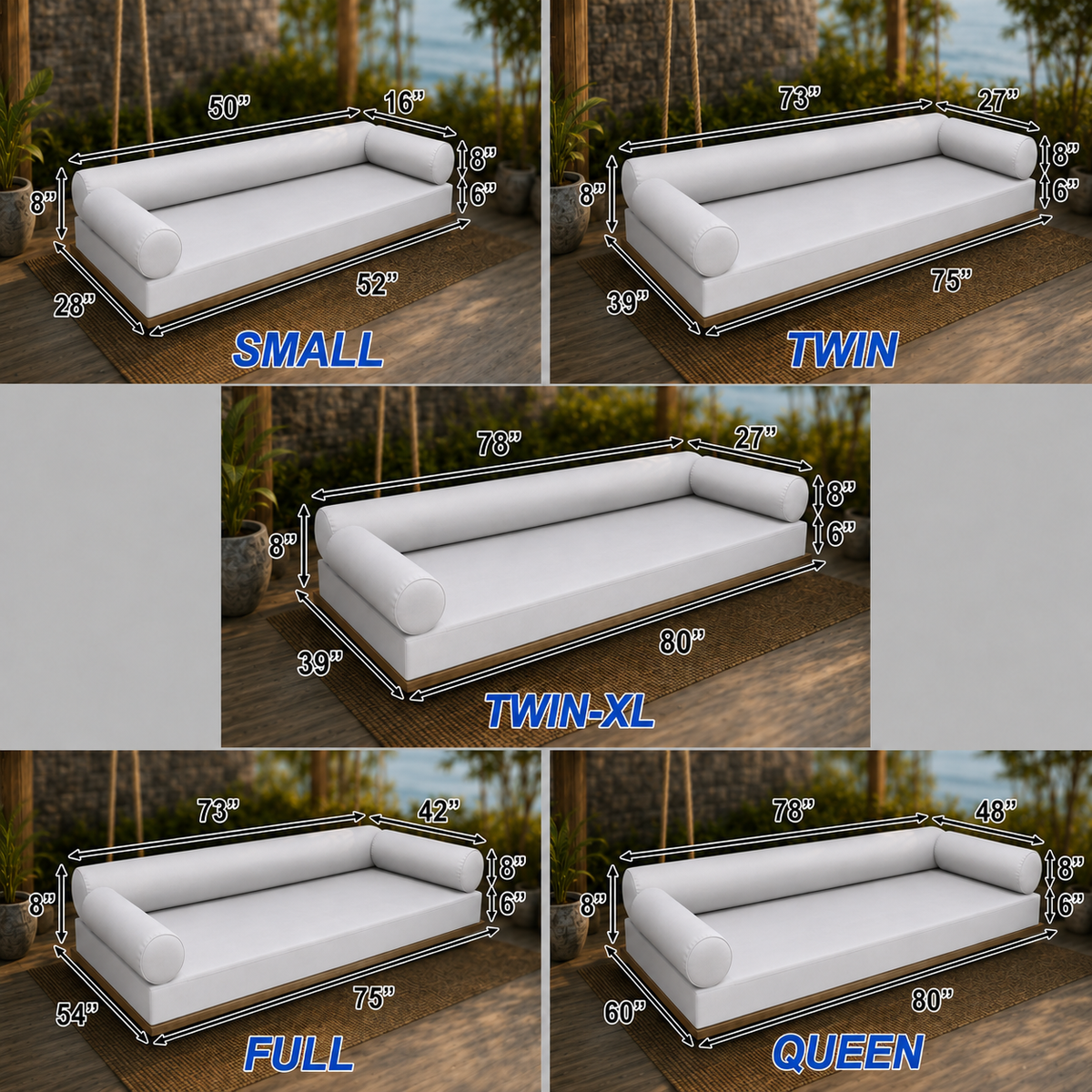 STYLE 6 - Mattress & Pillow Bolster Cushion Cover and Insert for Outdoor Indoor Daybed Porch Swing Bed