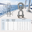 Galvanized Jaw Eye Marine Mooring Swivel, Boat Rigging Swivel Connector for Chain, Anchor, Dock, and Mooring Use