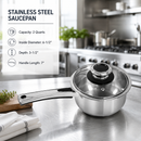 Stainless Steel Sauce Pan Stockpot with Tempered Glass Lid, Durable & Rust-Proof Kitchen Cookware