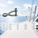 T316 Stainless Steel Twisted Shackle Screw Pin, Marine Boat Twist Shackle Connector for Rope, Chain, Cable, and Rigging