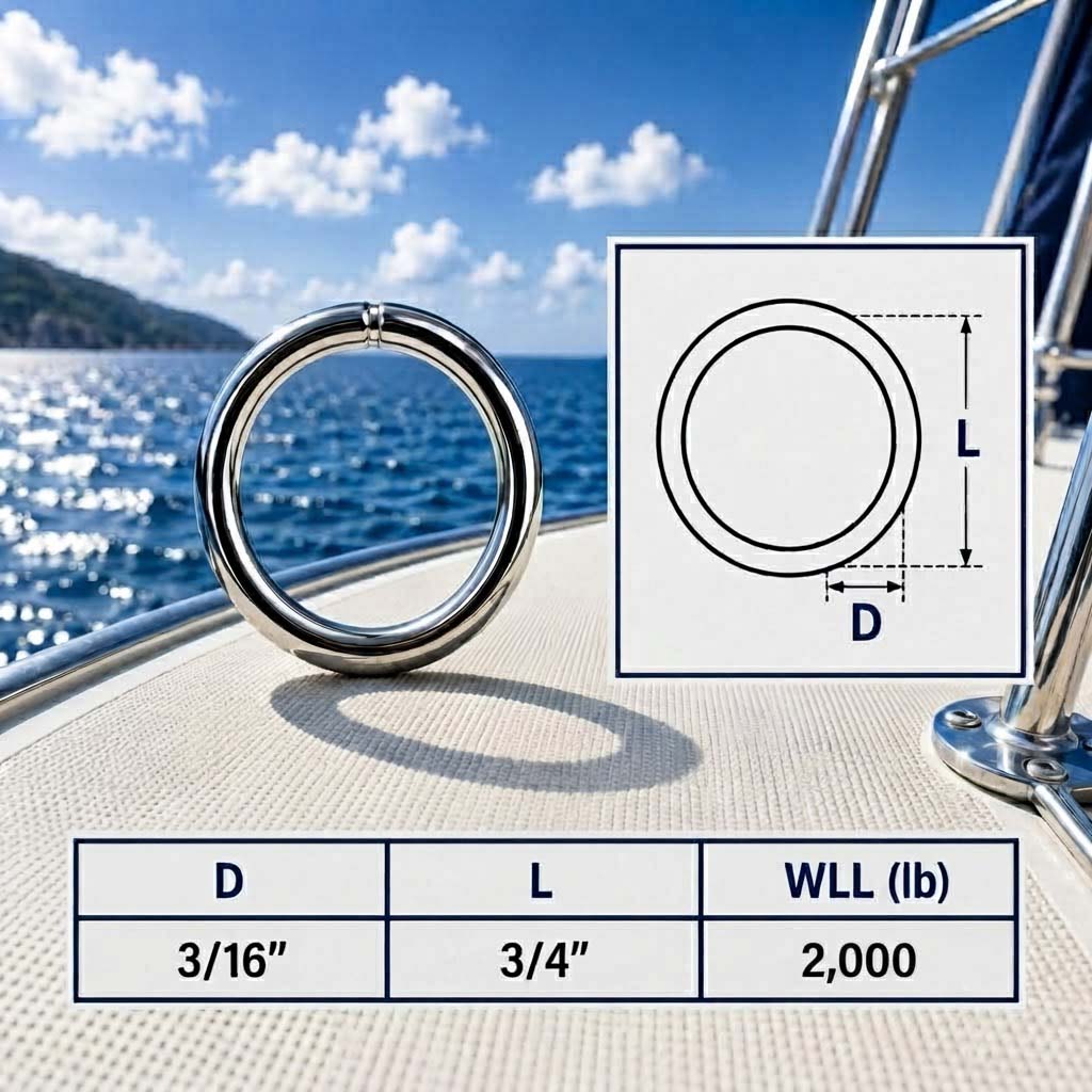 Marine Boat Stainless Steel Round Ring Link, Yacht Rigging Connector Ring for Rope, Chain, Cable, and Deck Hardware